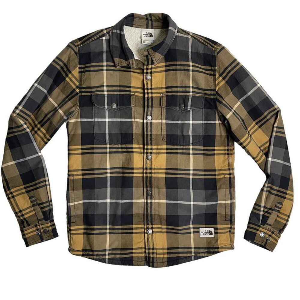 The North Face Sherpa Lined Plaid Jacket Men’s Small Tan Gray Black Fallstyle